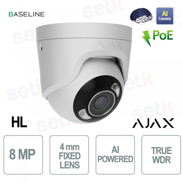 Ajax TurretCam HL 8MP 4mm White: IP Camera with AI and Night Vision