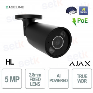 Ajax BulletCam HL 5MP 2.8mm Nera con AI – Telecamera IP di Sicurezza Intelligente con TrueWDR