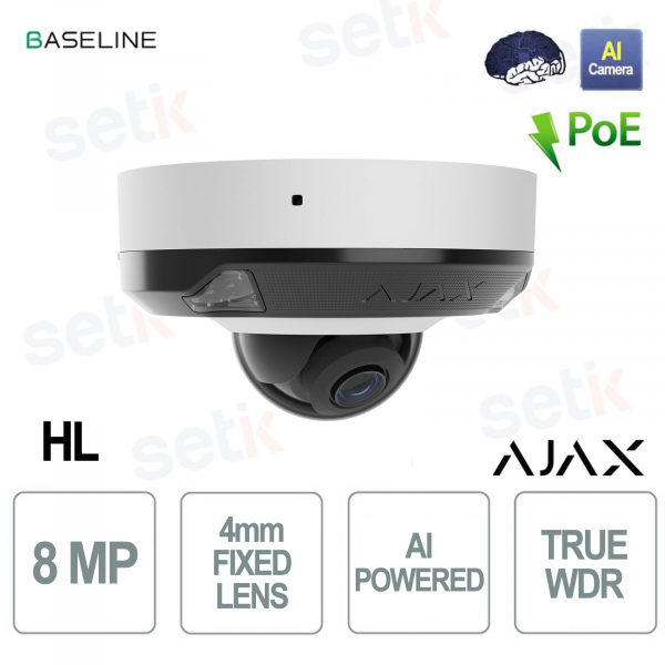 Ajax DomeCam Mini HL 8MP 4mm Bianca con AI – Telecamera IP Smart