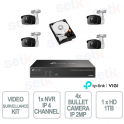 Kit de vidéosurveillance – 1 NVR + 4 caméras Bullet + disque dur 1 To - Vigi
