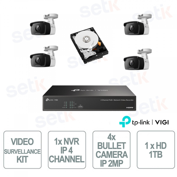 Video Surveillance Kit – 1 NVR + 4 Bullet Cameras + 1 TB Hard Disk - Vigi