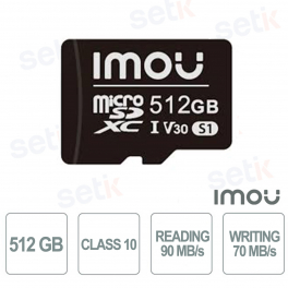 Carte microSD ST2-512-S1 512 Go – Haute vitesse U3 V30, 90 Mo/s, durable et fiable pour la vidéo et les données - Imou