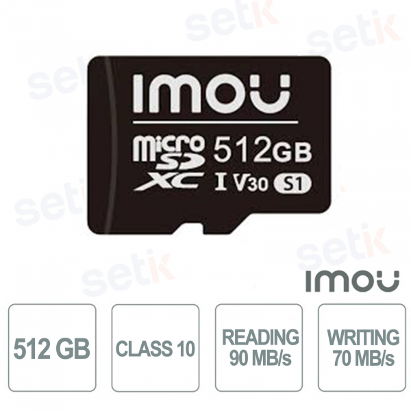Carte microSD ST2-512-S1 512 Go – Haute vitesse U3 V30, 90 Mo/s, durable et fiable pour la vidéo et les données - Imou