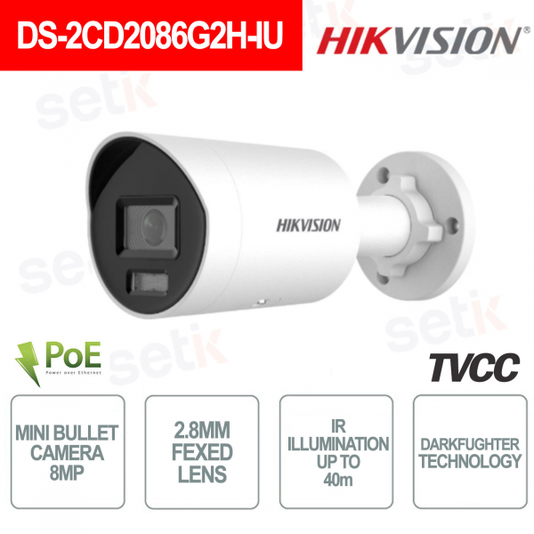 8MP IR40m H.265+ Dark Fighter Mini Bullet Camera IP Camera - Hikvision