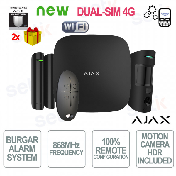 Kit de démarrage Ajax Cam Plus HDR sans fil GPRS/Ethernet 2SIM 4G HDR Version noire