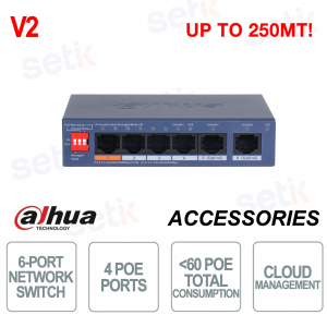 CS4006-4GT-60-V2: 6-Port Gigabit PoE Switch with Cloud Management - Dahua