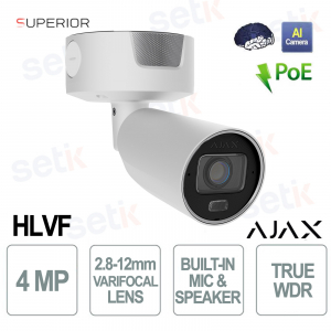 Telecamera Ajax Superior BulletCam HLVF 4MP Bianca: Sicurezza AI con Ottica Motorizzata e WDR
