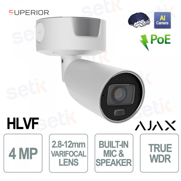 Ajax Superior BulletCam HLVF 4MP White: AI Security with Motorized Lens and WDR