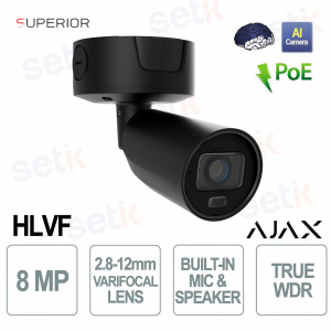 Ajax Superior BulletCam HLVF 8MP Black: AI Security with Motorized Lens and WDR