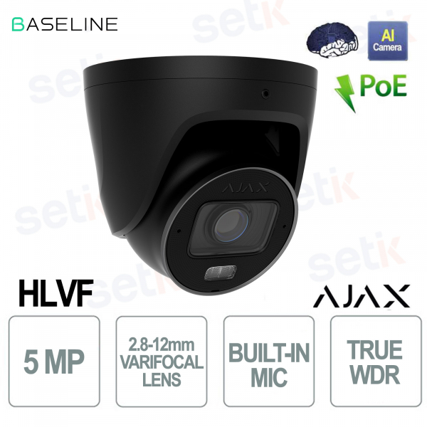 Caméra tourelle noire 5 MP avec IA, vision nocturne et objectif varifocal - Ajax