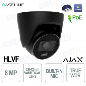 Black 8MP Turret Camera with AI, Night Vision, and Varifocal Lens - Ajax