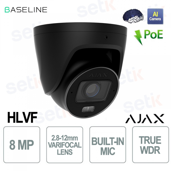Telecamera Turret 8MP Nera con AI, Visione Notturna e Lente Varifocale - Ajax