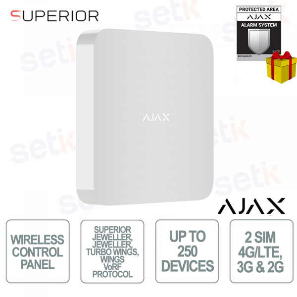 Ajax Superior Hub G3 Blanc avec connexion Ethernet/Wi-Fi et double SIM