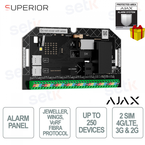Ajax Superior Hub Hybrid 2 Without Casing con Fibra, SIM e Automazioni