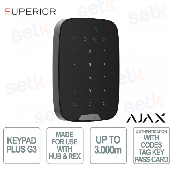 Tastiera Wireless con Accesso DESFire - Ajax Superior KeyPad Plus G3 Jeweller Nero