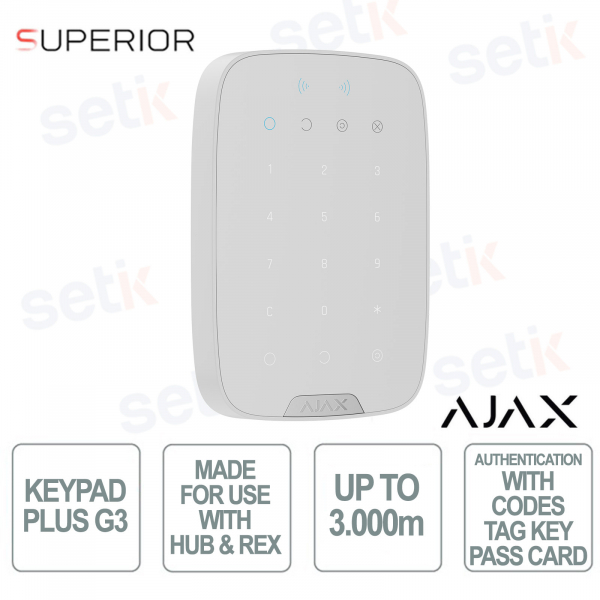 Tastiera Wireless con Accesso DESFire - Ajax Superior KeyPad Plus G3 Jeweller Bianco