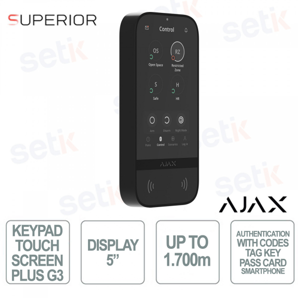 Ajax G3 Jeweler Keypad: Wireless Touchscreen Keypad with Smart Authentication and Advanced Security Features - Black