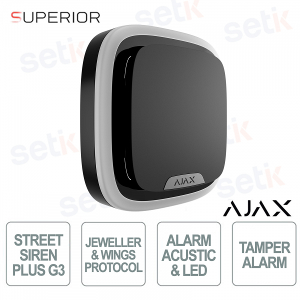 Ajax Superior StreetSiren Plus G3 Black Siren: Professional Anti-Sabotage Security for Indoors and Outdoors