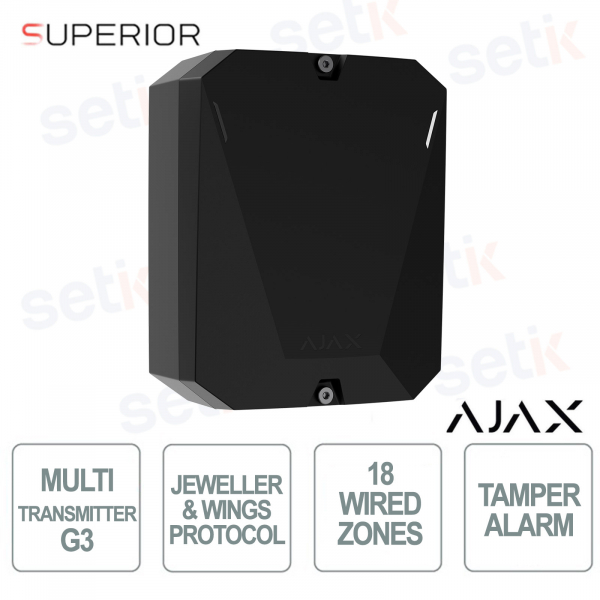 Ajax MultiTransmitter G3 Jeweller Nero: Modulo Professionale per Integrare 18 Dispositivi di Sicurezza