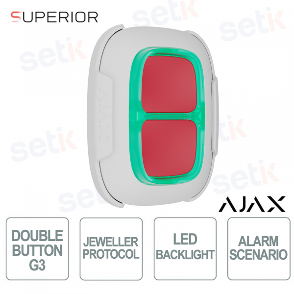 Ajax DoubleButton G3 Bianco: Pulsante di Emergenza Professionale Antifalso Allarme