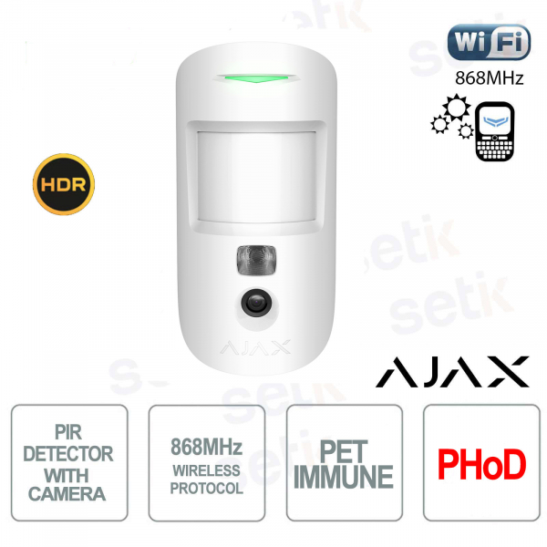 Ajax MotionCam HDR (PhOD) Jeweller Bianco – Rilevatore di movimento IR wireless con sensore PIR e foto-verifica HDR