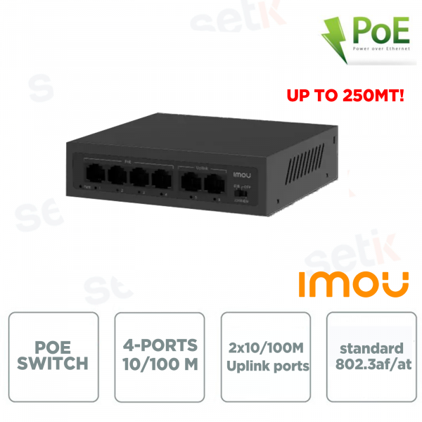 Switch PoE 6 Porte – 4 PoE + 2 Uplink 10/100M | SF106P-45 45W Plug & Play