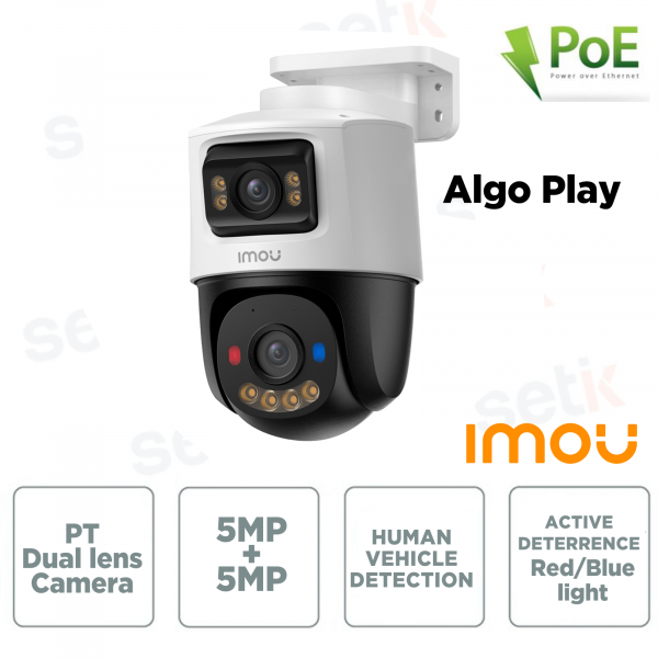 IMOU PS70F 10MP PoE Dual Lens con AIgo Play (Algo Play) – AI IMOU SENSE, Sirena 110dB, Luci Rosso/Blu