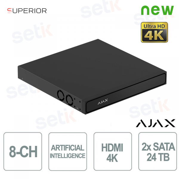 Ajax Superior NVR H2DAI2GAC 8-Channel Black with Artificial Intelligence and 4K Video Recording