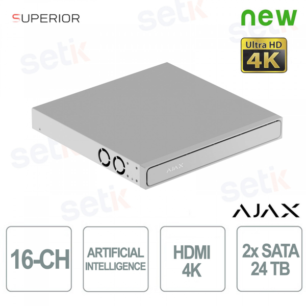 Enregistreur vidéo réseau Ajax Superior NVR H2DAI2GAC 16 canaux blanc avec intelligence artificielle et enregistrement vidéo 4K