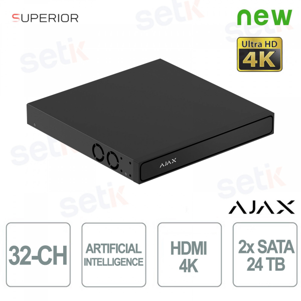 Ajax Superior NVR H2DAI2GAC 32 Canali Nero con Intelligenza Artificiale e Registrazione Video 4K
