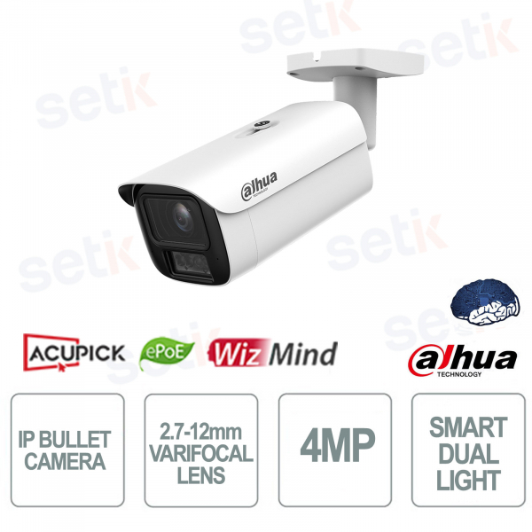 Caméra Bullet WizMind IA 4MP IPC-HFW5459E1-ZE-IL avec objectif varifocal et double éclairage intelligent - Dahua