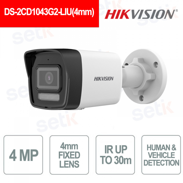 Caméra bullet 4 MP DS-2CD1043G2-LIU avec objectif de 4 mm, éclairage hybride intelligent et audio intégré - Hikvision