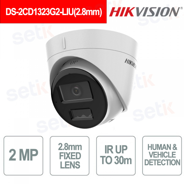 Caméra IP IA 2 MP 2,8 mm DS-2CD1323G2-LIU avec éclairage hybride intelligent et microphone intégré - Hikvision