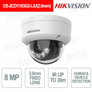 DS-2CD1183G2-LIU 2.8mm Dome IP Camera 8MP AI Smart Hybrid Light IP67 IK08 - Hikvision