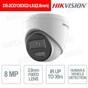 DS-2CD1383G2-LIU 2.8mm Telecamera IP Turret 8MP AI Smart Hybrid Light IP67 - Hikvision