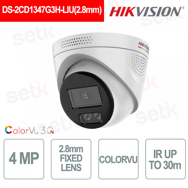 Caméra IP ColorVu 3.0 4 MP DS-2CD1347G3H-LIU avec objectif 2,8 mm, audio bidirectionnel et éclairage intelligent - Hikvision