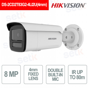 Caméra IP Acusense 8 MP 4 mm avec éclairage hybride intelligent, audio intégré, IP67 - Hikvision