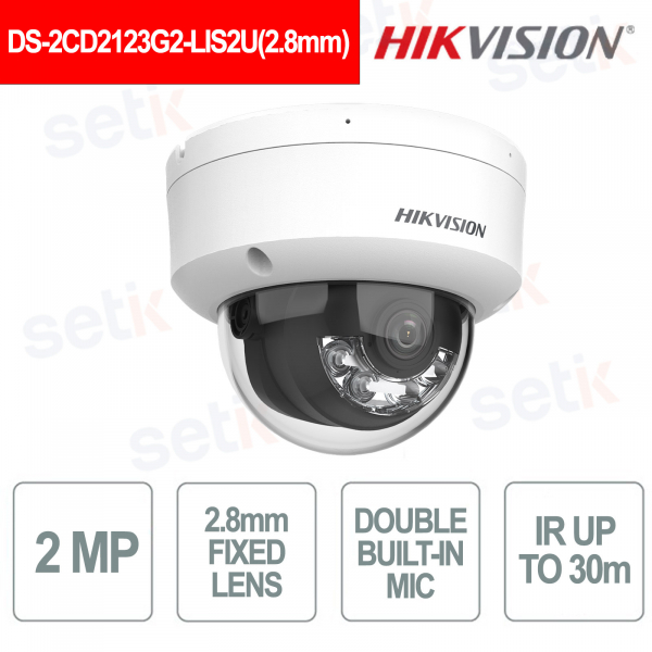 2MP AcuSense Smart Hybrid Light Audio IP Dome Camera IP67 IK10 - Hikvision