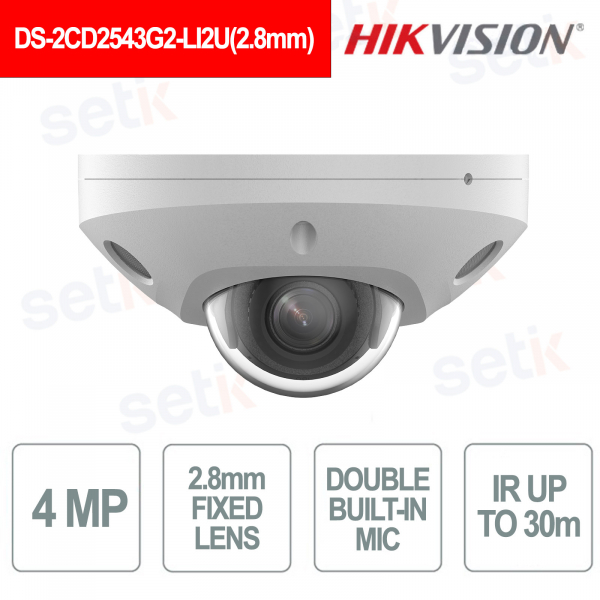 Mini caméra IP dôme 4MP AcuSense Smart Hybrid Light Audio IP67 - Hikvision