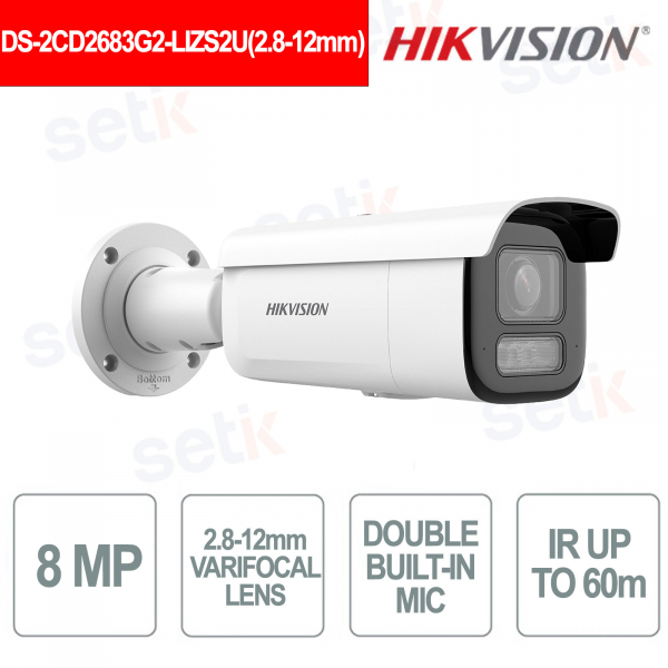 8MP Varifocal IP Bullet Camera AcuSense Smart Hybrid Light Audio IP67 IK10 - Hikvision