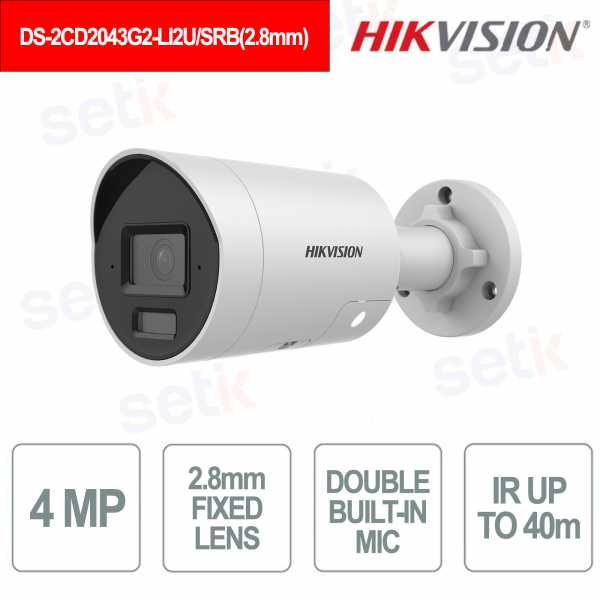 Telecamera Bullet IP 4MP ottica 2.8mm AcuSense con Smart Hybrid Light e Avviso Acustico - Hikvision