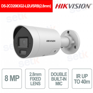 Telecamera Bullet IP 8MP ottica 2.8mm AcuSense con Smart Hybrid Light e Avviso Acustico - Hikvision