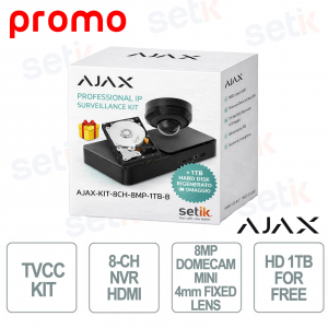 AJAX SYSTEMS KIT – 8-Channel NVR with HDMI + 8MP Mini DomeCam + Free 1TB HDD Black