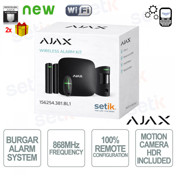 Kit de démarrage Ajax Cam HDR sans fil GPRS/Ethernet 2SIM 2G HDR Version noire