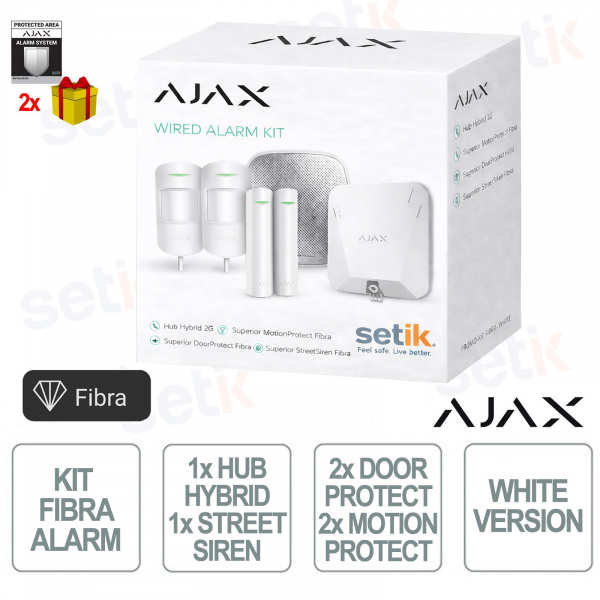 AJAX Kit Fibra di Allarme Professionale Wireless senza fili Ethernet - 2G - White