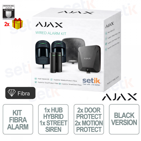 AJAX Kit Fibra di Allarme Professionale Wireless senza fili Ethernet - 2G - Black