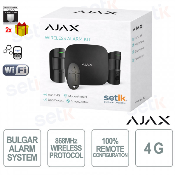 Kit de démarrage AJAX 4G sans fil GPRS/Ethernet - 4G - Noir