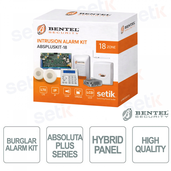 Kit d'alarme domestique professionnel Bentel Absoluta Plus ABS18 zones + capteurs périmétriques