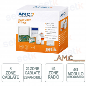 Kit antivol AMC - centrale hybride 8/24 zones filaires - 64 radios