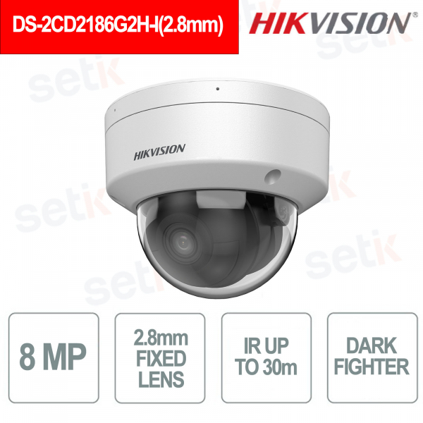 DS-2CD2186G2H- 2.8mm 8MP AcuSense DarkFighter IP67 IK10 Dome IP Camera H.265+ WDR 120dB - Hikvision
